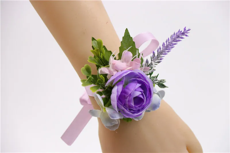 wrist corsage-A YO CHO высокое качество свадебные корсажи и бутоньерки Шелковая Роза Орхидея цветок девушка корсаж Пром лента искусственный запястье цветок - Цвет: wrist corsage-A