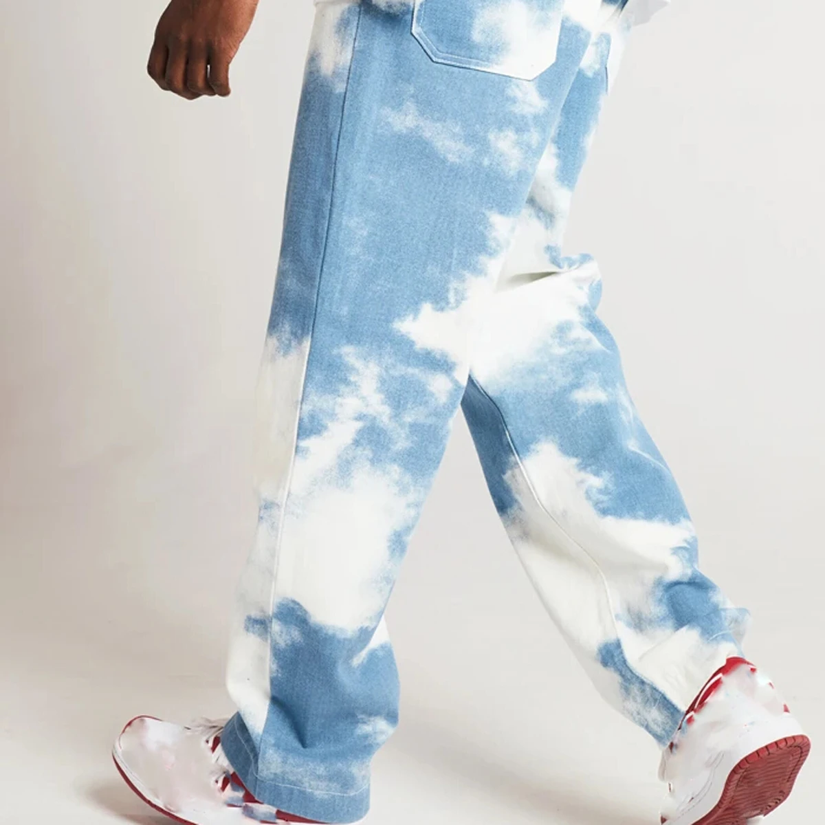 Pantalones vaqueros Tie-dye para hombre, cómodos pantalones vaqueros rectos informales de cintura media para hombre, deportivos para correr, vaqueros de pierna salvaje para todas las estaciones