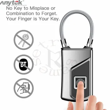 

40pcs Anytek L1+ Waterproof Keyless Portable Bluetooth Smart Fingerprint Lock Padlock Anti-Theft Ios Android APP Control Door