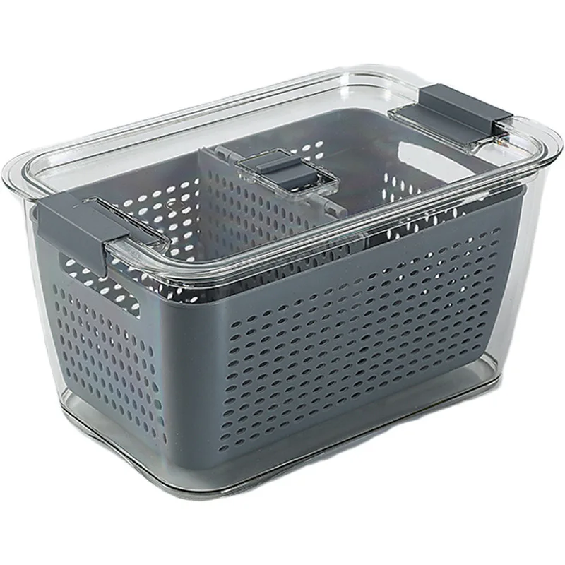 New Refrigerator Fresh Box Creative Drain Fruit And Vegetable Storage Box Double Sealed Kitchen Drain Basket