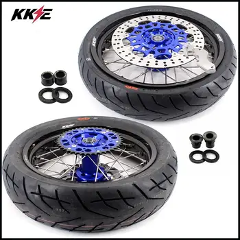 

KKE 3.5 & 4.25 Supermoto Wheels Set for Suzuki DRZ400 00-04 DRZ400E 00-07 DRZ400S 00-18 CST Tires Rims Blue Hub