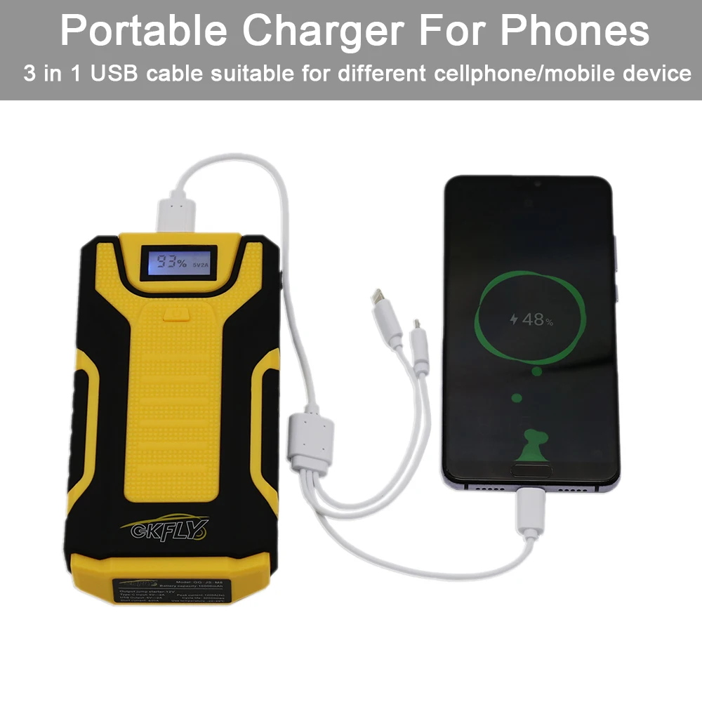GKFLY 1200A супер мощный автомобильный стартер Power Bank Портативный Автомобильный