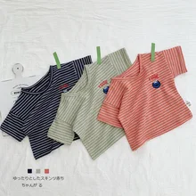 Детская футболка с короткими рукавами для мальчиков; Детская летняя Свободная рубашка в полоску с короткими рукавами и рисунком; N379