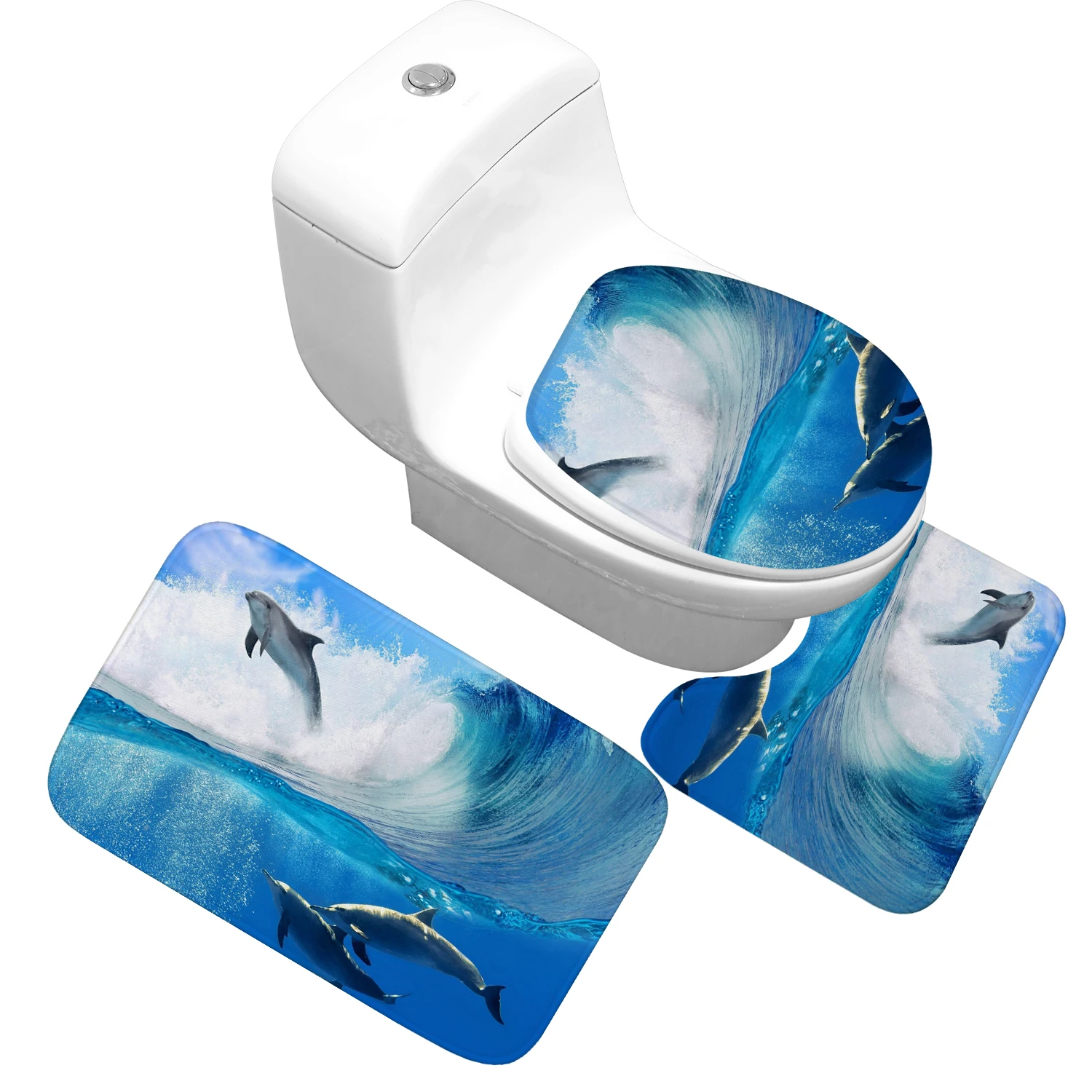 Zeegle 3pcs/set Non-Slip Flannel Bathroom Bath Mat Printed Toilet Pedestal Rug Bathroom Floor Mat Foot Pad