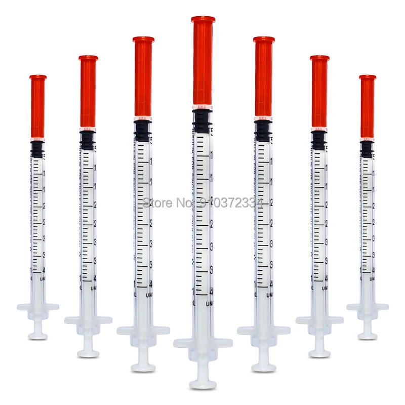 20 piezas 30pcs 50pcs 100pcs 200pcs 1ml de plástico desechables jeringa de insulina estéril