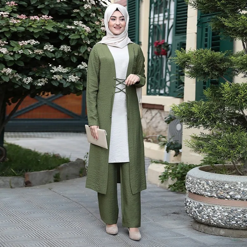 Damen Langarm Unregelmäßige Abaya Islamic Muslim Top Hosen Freizeitkleidung