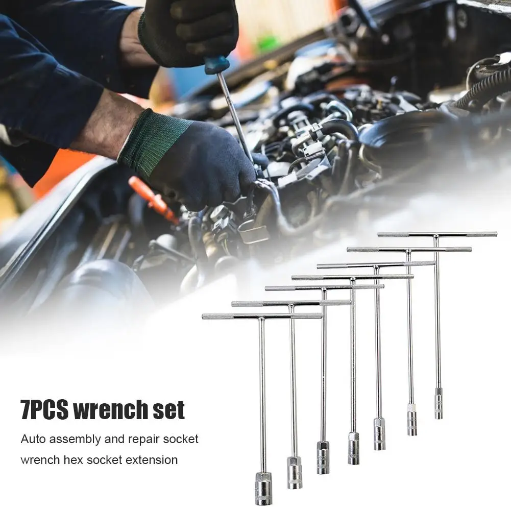 

7Pcs T-Handle Socket Wrench Tool Set Metric Socket Racer Socket Motorcycle Car Repair Tools Service Repair Aid Sleeve Motorcycle