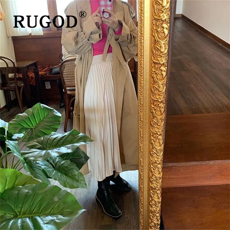 RUGOD, осень, зима, стиль, шикарный, винтажный, с поясом, собирает талию, тренчкот, женское, элегантное, длинное пальто, одноцветное, модное