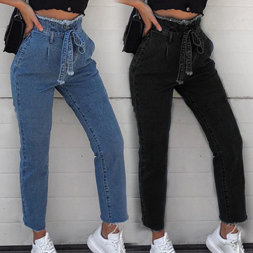 

Women Vintage Jeans High Waist Stretch Skinny Denim Female Tassel Pencil Pant Ankle-Length Slim Trouser Zipper Pants