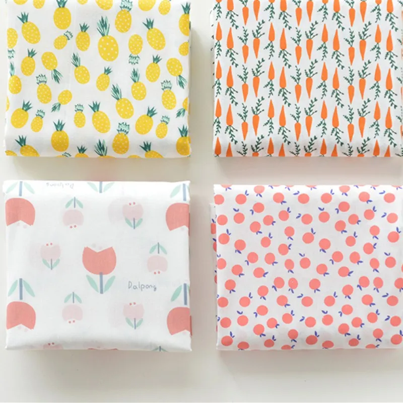 Половина метра летнее платье шорты тонкий мягкий хлопок простая ткань, милый морковь ананас грейпфрут красный цветочный принт T1135