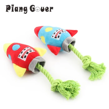 

Colorful Rockets Dog Toy Cartoon BB Plush Pet Toys Rocket Chew Dogs Rope Squeak Toys