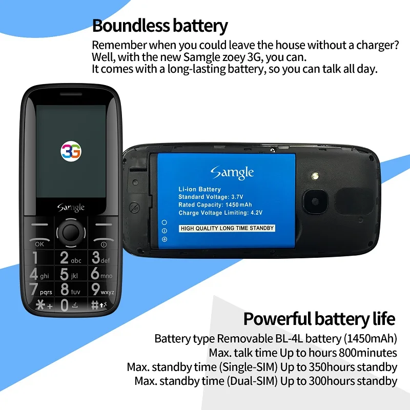 Samgle Bar 3g WCDMA с функцией телефона 2," цветной дисплей большая клавиатура фонарь долгий режим ожидания батарея Whatsapp Facebook пожилых людей