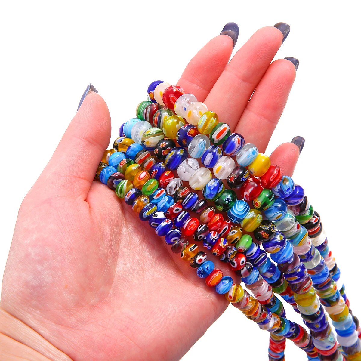 7.5 inch Flower Pattern Mini Lampwork Glass Beads Mixed Color Glass Beads  For Earring Bracelet Necklace DIY Jewelry Making