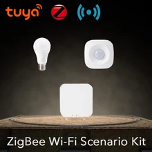 Tuya ZigBee WiFi умный дом ZigBee концентратор PIR датчик движения E27 9 Вт Беспроводная Лампа безопасности комплект Smart Life APP