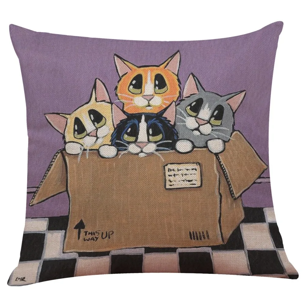 Наволочка на диванную подушку с изображением милого кота, льняные наволочки на год, украшение для дома Cojin Navidad 43x43, Прямая поставка