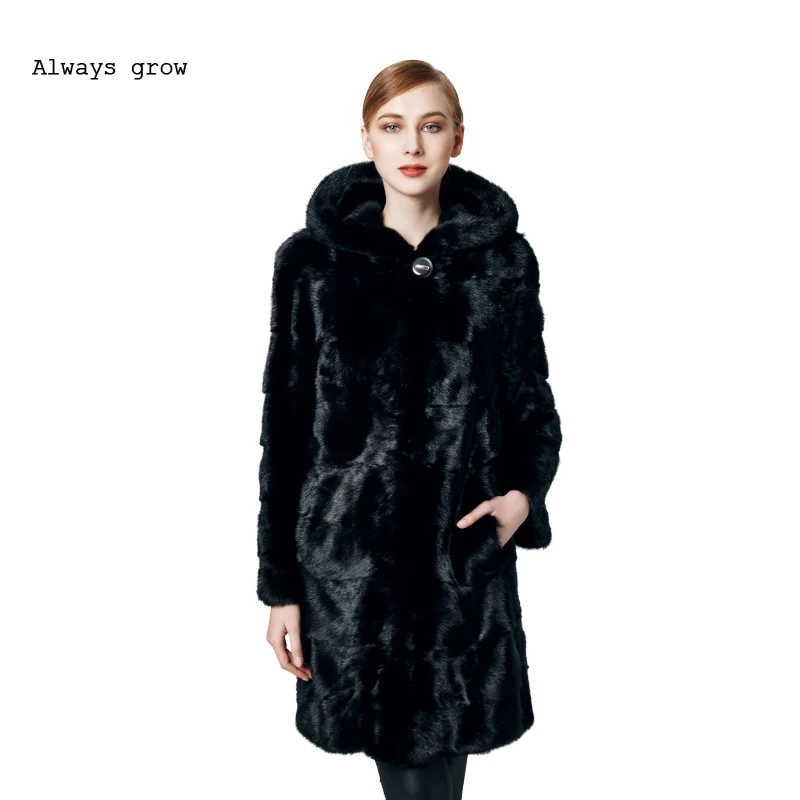 

Winter women mink fur long coat with hood .warm soft,can Removable of the sleeves.