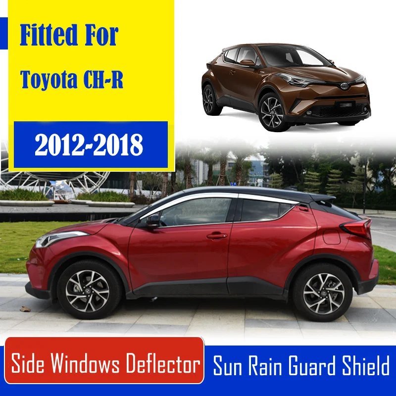 

1 Set Chrome Side Vent Sun Shade Window Visors Rain Guard Deflectors For Toyota CH-R 2012-2018