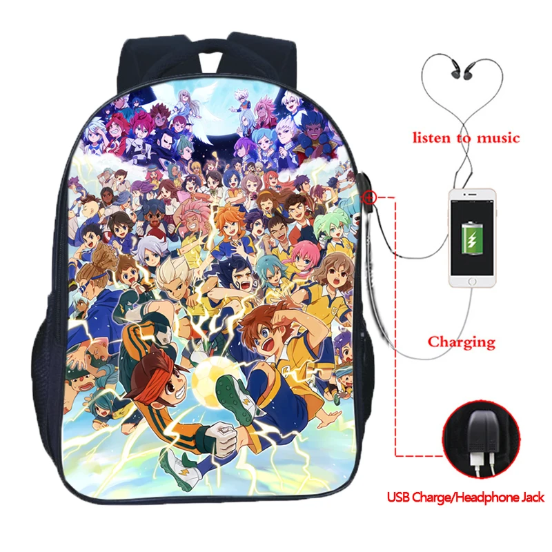 Мужские и женские школьные сумки Inazuma Eleven Go с usb-зарядкой, красивый рюкзак, модный рюкзак