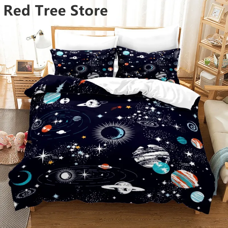 Cartoon Universe Bedding Set Galaxy Outer Space Duvet Cover Quilt Comforter with Pillowcase King Queen Full Size Bed Linen Sets