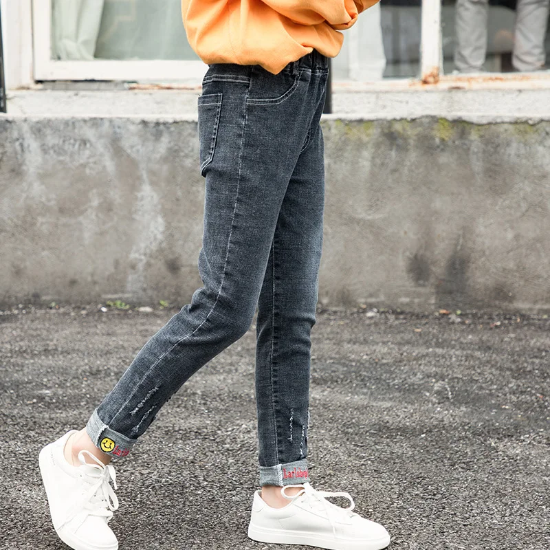 Черный new arrival girls jeans calca jeans feminina children long pants 5-14 years kids jeans - Цвет: Черный