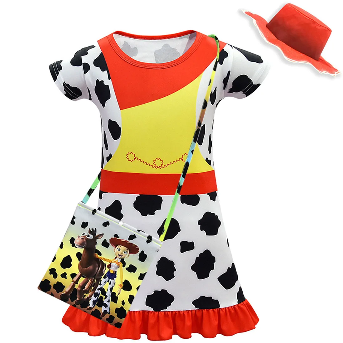 dress bag hat Платье для девочек с героями мультфильма «История игрушек 4»; костюм для костюмированной вечеринки; платье с короткими рукавами и принтом для девочек; костюм на Хэллоуин в стиле аниме - Цвет: dress bag hat