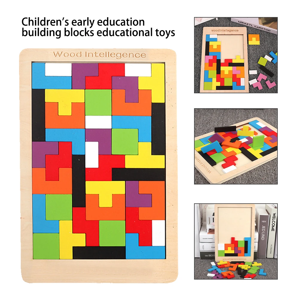 New Colorful 3d Puzzle Wooden Tangram Tetris Intellectual Educational Toy Game Preschool Toys Pretend Play Toys Hobbies