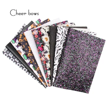 

10pcs/set Halloween Printed Faux Leather Black Chunky Synthetic Leather Sheets For DIY Bow Gifts Decor Making Hnadmade Material