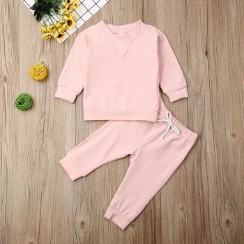 

Pudcoco Autumn Toddler Baby Boy Girl Clothes Solid Color Long Sleeve T-Shirt Tops Long Pants 2Pcs Outfits Cotton Sweatshirts Set