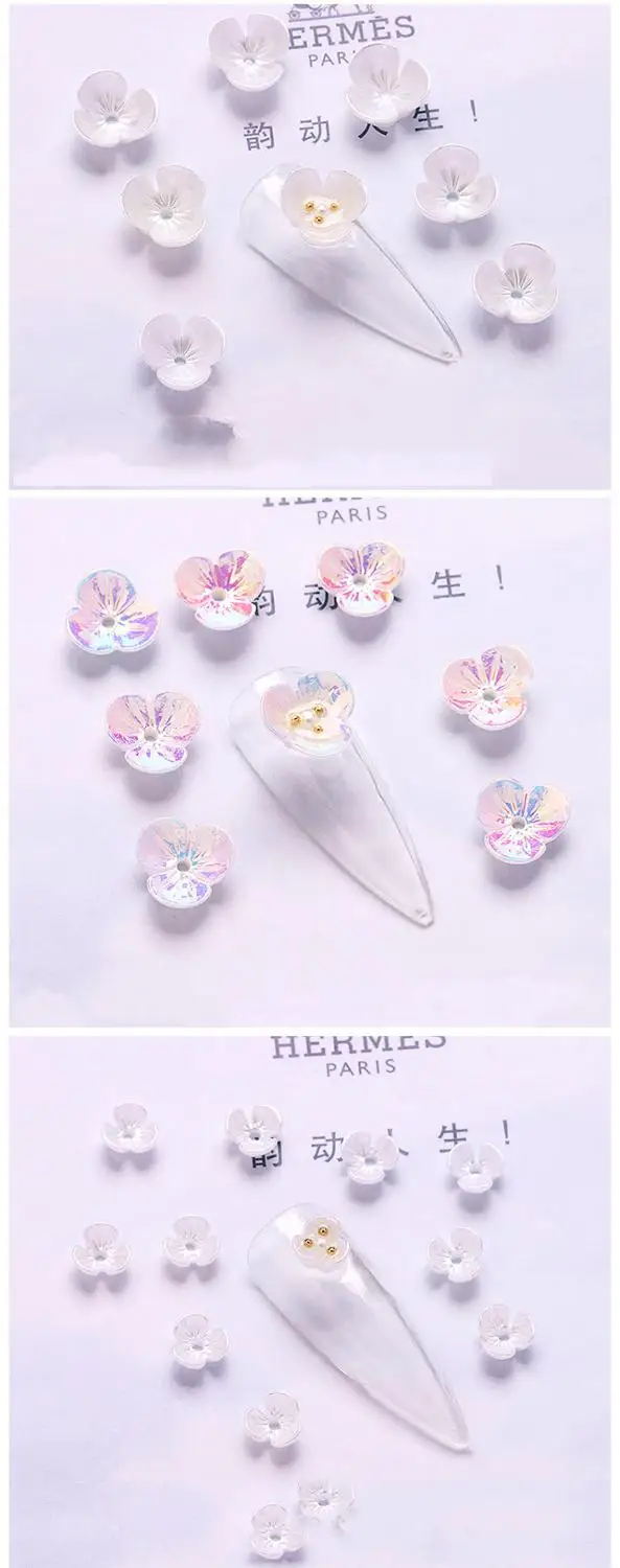NCF5 3D 100pcs/bag White Shell Flower 3D Nail Charms Jewelry 6 mm-11 mm White-Color Resin Flower Charms Nail Design 3D100418