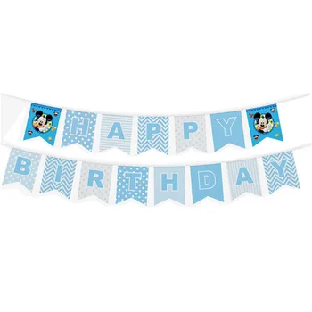 

New Mickey Mouse Theme Party Decoration Cartoon Banner Garland Pennant Baby Shower Kids Birthday Party Flags Ornament Supplies