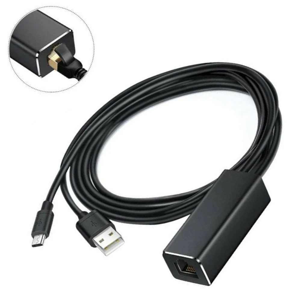 

10/100Mbps Ethernet Adapter Cable Cord For Fire TV /Stick Micro USB To RJ45 LAN 1 Meter For Micro USB Cable And USB Power Cable