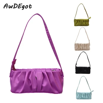 

23CM Underarm Shoulder Bag Trend Designer Bags for Women 2020 Summer Satin Fabric Ladies Handbags and Purses Daily Pleated Bags