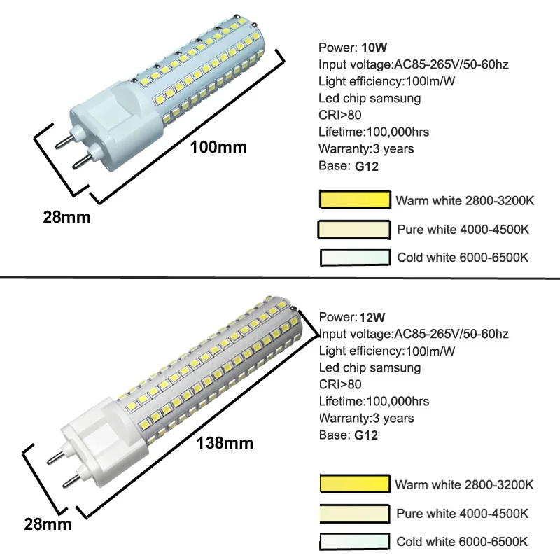 g12 bulbs Light 10W 12W with smart IC AC85-265V High Brightness SMD2835 LED Corn Lamp CE ROHS