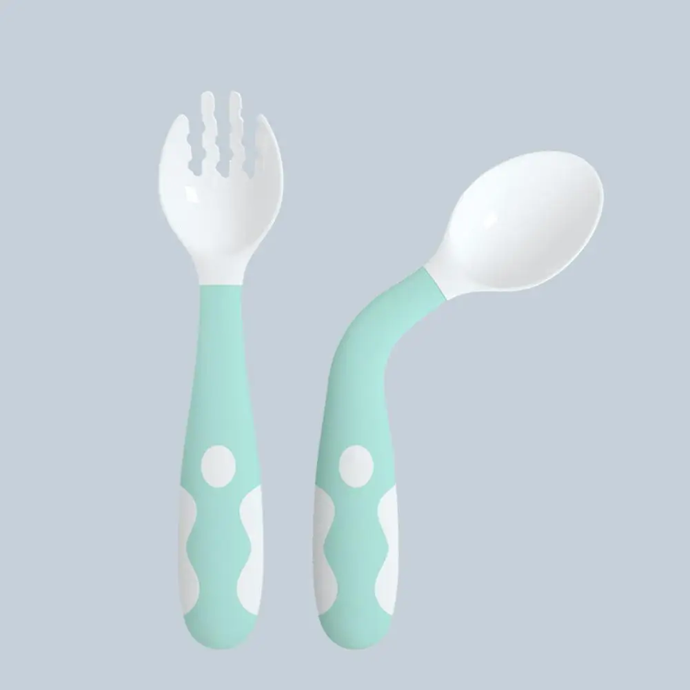 Light blue Kidlove Детские гибкие вилка и ложка посуда набор портативный обучение ableware - Цвет: Light blue