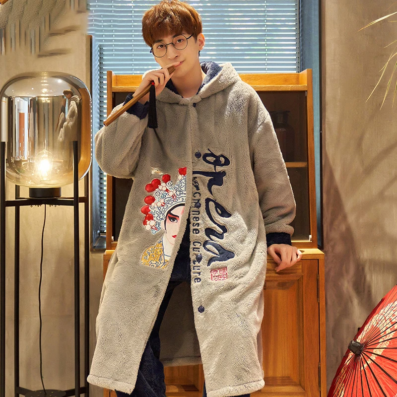 Accappatoio da uomo set di vestaglia di flanella maschile con