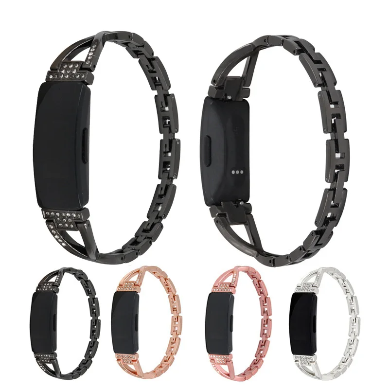 

Applicable To Fitbit Inspire / HR Smart Watch Bracelet X-type Rhinestone Inlaid Metal Watch Band Metal Alloy Steel Strip