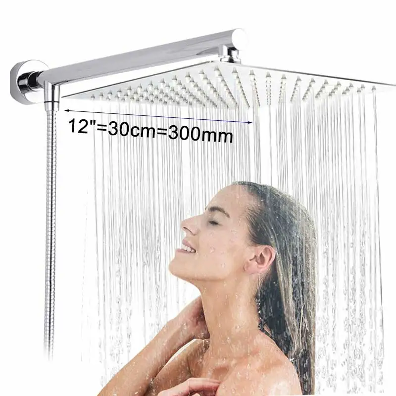 Square 12 inch Яркая хромированная ультратонкая Душевая насадка для душа, шланг из нержавеющей стали, настенная насадка для душа с дождевой насадкой, насадка для душа высокого давления - Цвет: Square 12 inch