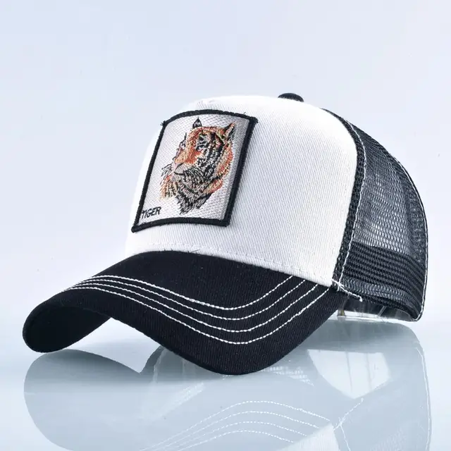 Fashion Animals Embroidery Baseball Caps Men Women Snapback Hip Hop Hat Summer Breathable Mesh Sun Gorras Unisex Streetwear Bone White Tiger
