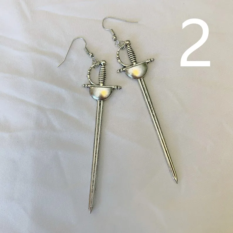 Sword Earrings Silver Color Classic Eardrop for Women Men