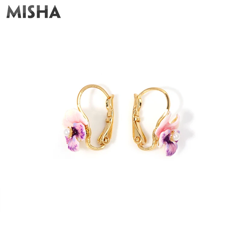 Hoop Eariings MISHA Stud Earrings For Women Handmade Enamel Pansy Flower Charms Jewelry For Women Girls Party Wedding Birthday Gifts 2028 - Окраска металла: Hoop Eariings