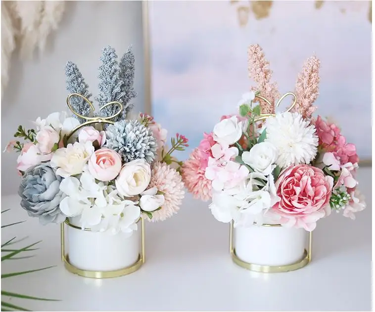 

European Style artificial flower Pot set vase table setting decoration indoor artificial potted home decoration fake flower