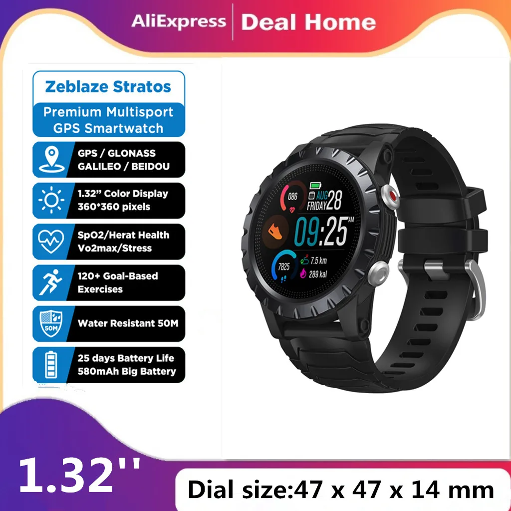 Zeblaze Stratos GPS Smartwatch Built in 4 Satellite/3 Modes GPS Heart ...