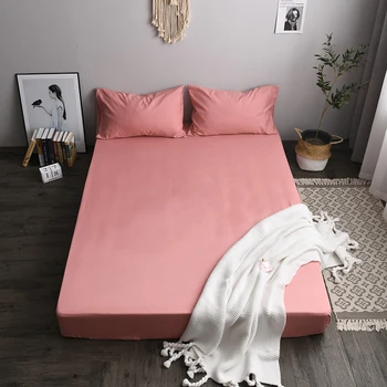 

Sanding Fabric Solid Color Home Mattress Protector Cover Soft Cozy Breathable Bedspread Non-slip Fitted Sheet