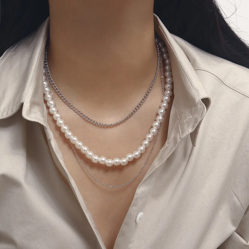 

ornaments imitation pearl chain tassel u-shaped sautoir three layer restoring ancient ways female mashup necklace