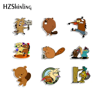 

New Fashion Angry-Beavers Shrinky Dinks Brooches Cartoon Pattern Acrylic Earrings Badge Pins Resin Epoxy Bags Clothes Gifts