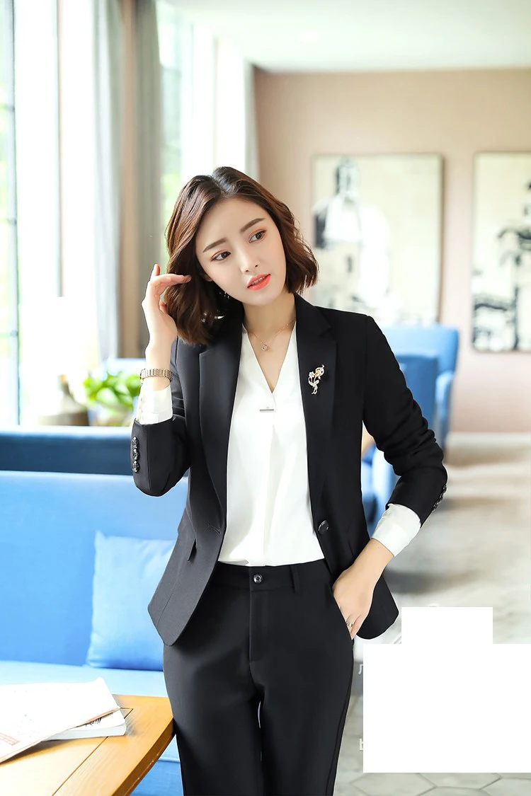 New female elegant Women's Black Gray Pants Suit trouser Blazer costumes jacket Suits ladies office wear uniforms 2 piece blouse