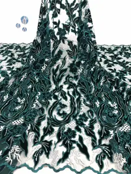 

Nigerian Lace Fabric 2019 High Quality Sequin Velvet Lace Fabric Green Embroidered Tulle African Velvet Lace Fabric FD1029