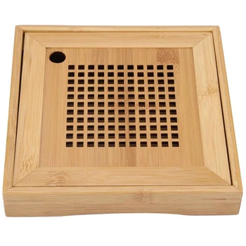 

SZS Hot Mini Square Bamboo Tea Tray Drainage Water Storage Kung Fu Tea Set Room Board Table Chinese Tea Cup Ceremony Tools