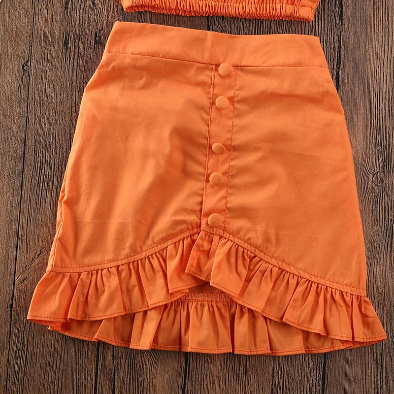 Toddler Baby Girls Clothes Orange Off Shoulder Crop Top Ruffle A-Line Skirt 2PCS Outfit 1-6Y Summer
