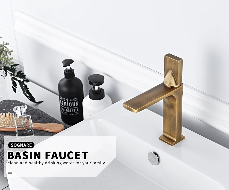 SOGANRE смеситель для ванной комнаты античная латунь с одной ручкой холодный и горячий водопроводный кран для ванной раковины кран на бортике смеситель для мытья